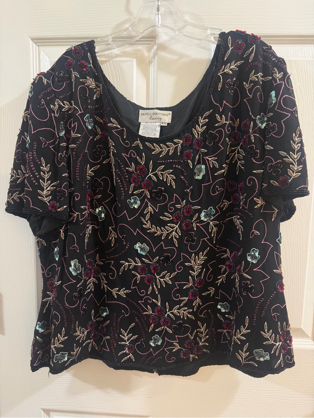 Papell Boutique Evening 2X Beaded Silk Top